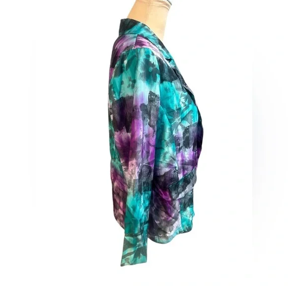 Pretty Rebellious NWT Women's Aqua Purple Watercolor Blazer Medium - Picture 2 of 6